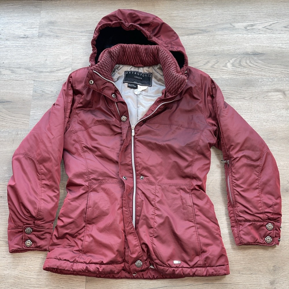 Metropolis By Legacy Women's Red Winter Puffer Jacket Hooded Coat Size 8